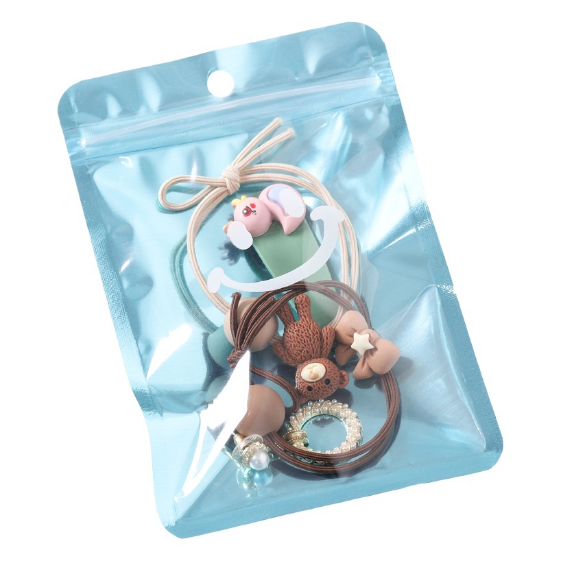 Cartoon Cute Smiley Self-sealing Bag Transparent Aluminized Inner Printing Jewelry Packaging Bag Ins Hairpin Necklace Sealed Bag