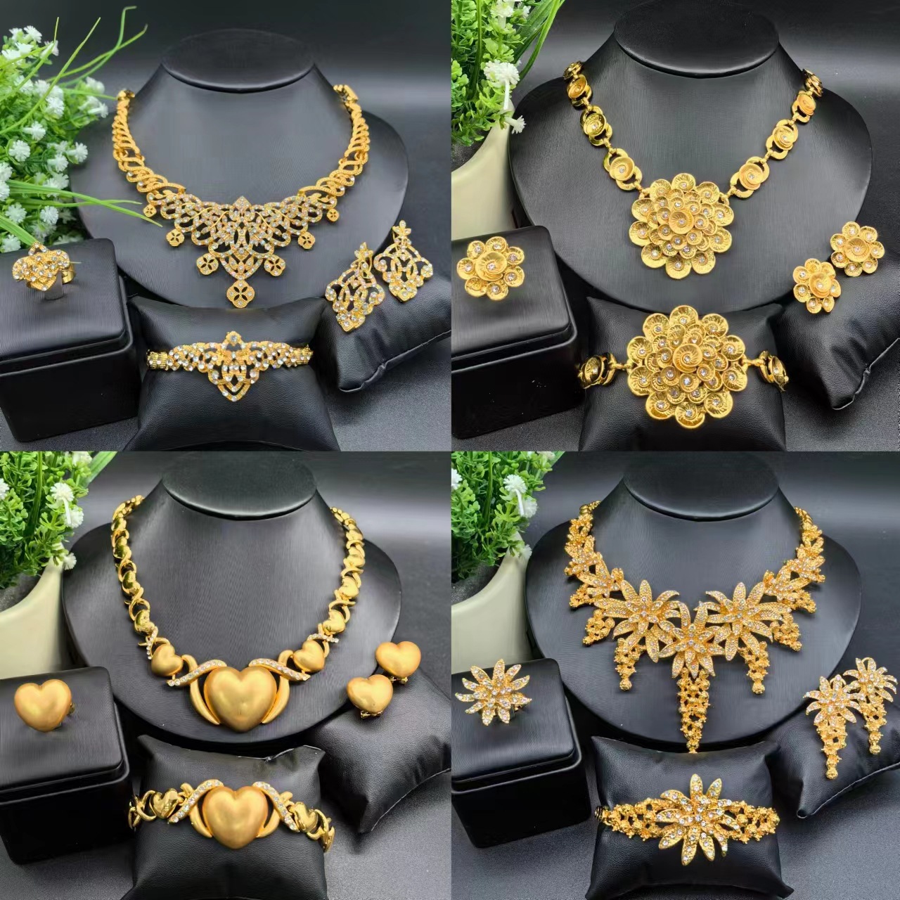 Cross-border Hot-selling Necklace Earrings Bracelet Ring Jewelry Set Four-piece Set European and American African Bride Wedding Jewelry