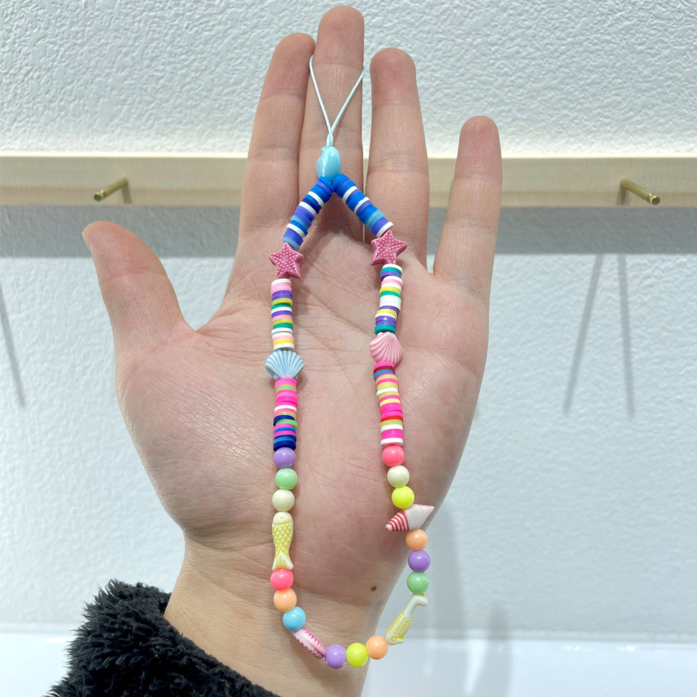 Picture of European and American Style Phone Chain Couple Letter Love Soft Clay Phone Strap Beaded Phone Lanyard Pendant for Women