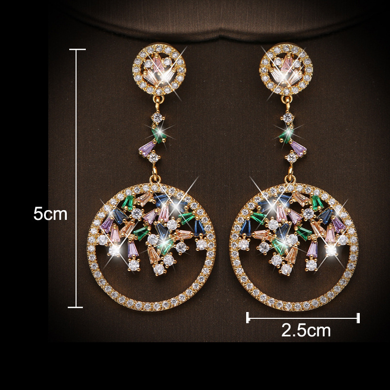 Picture of New temperament earrings Japanese and Korean color zircon circle earrings earrings women's wedding long ear jewelry manufacturers in stock