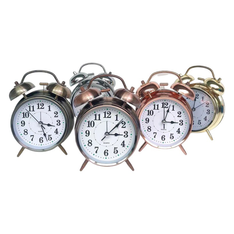 Metal Bell Alarm Clock 4inch Silent Bedside Table Clock Antique Desk Small Clock Yiwu Spot Wholesale