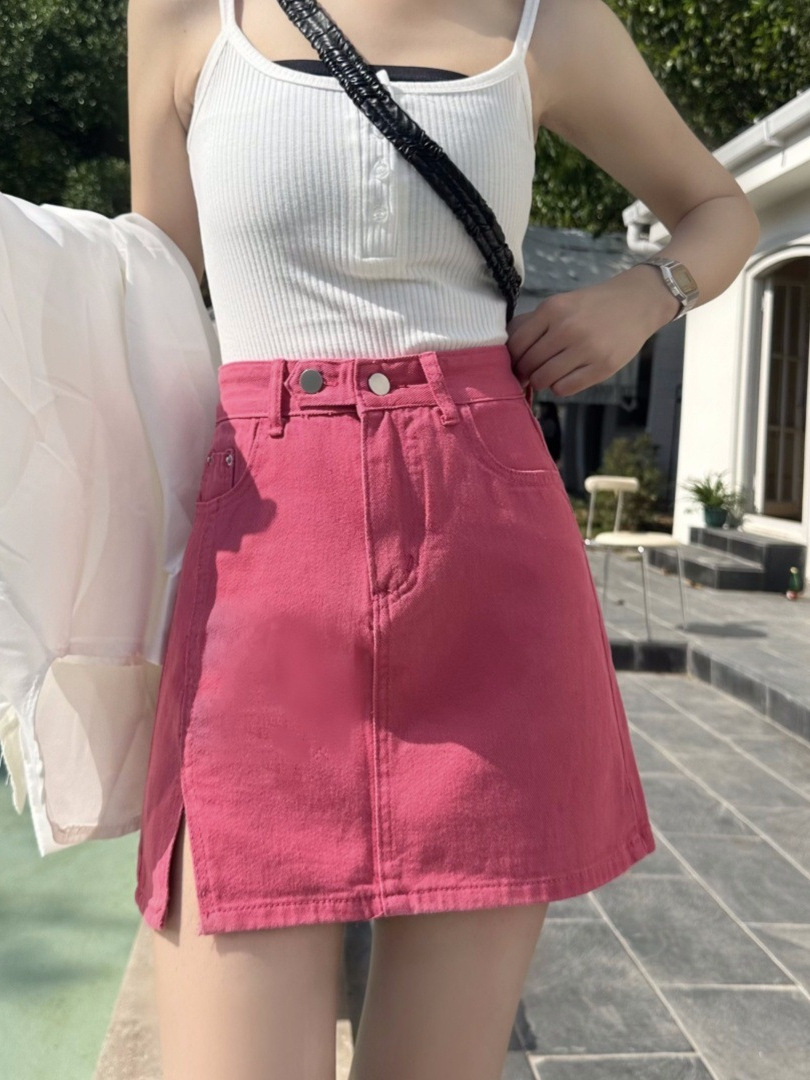 Denim Skirt Women's Summer New Split A- Line Hip Skirt 2024 New Large Size Slim Covering Hip Skirt