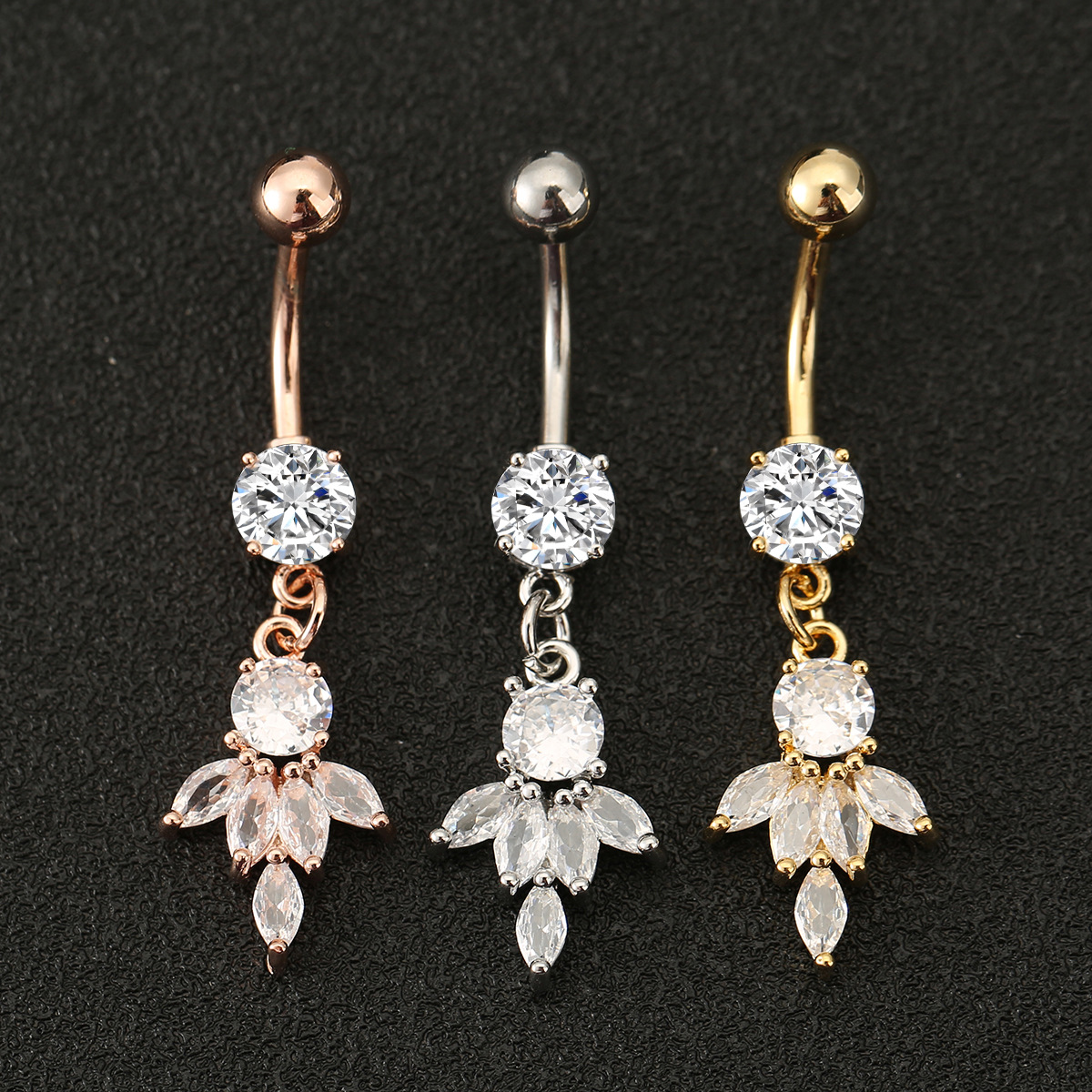 Amazon Hot Sale Body Piercing Jewelry Navel Ring Diamond Stud Navel Nail Stylish Distinctive Tassel Navel Buckle