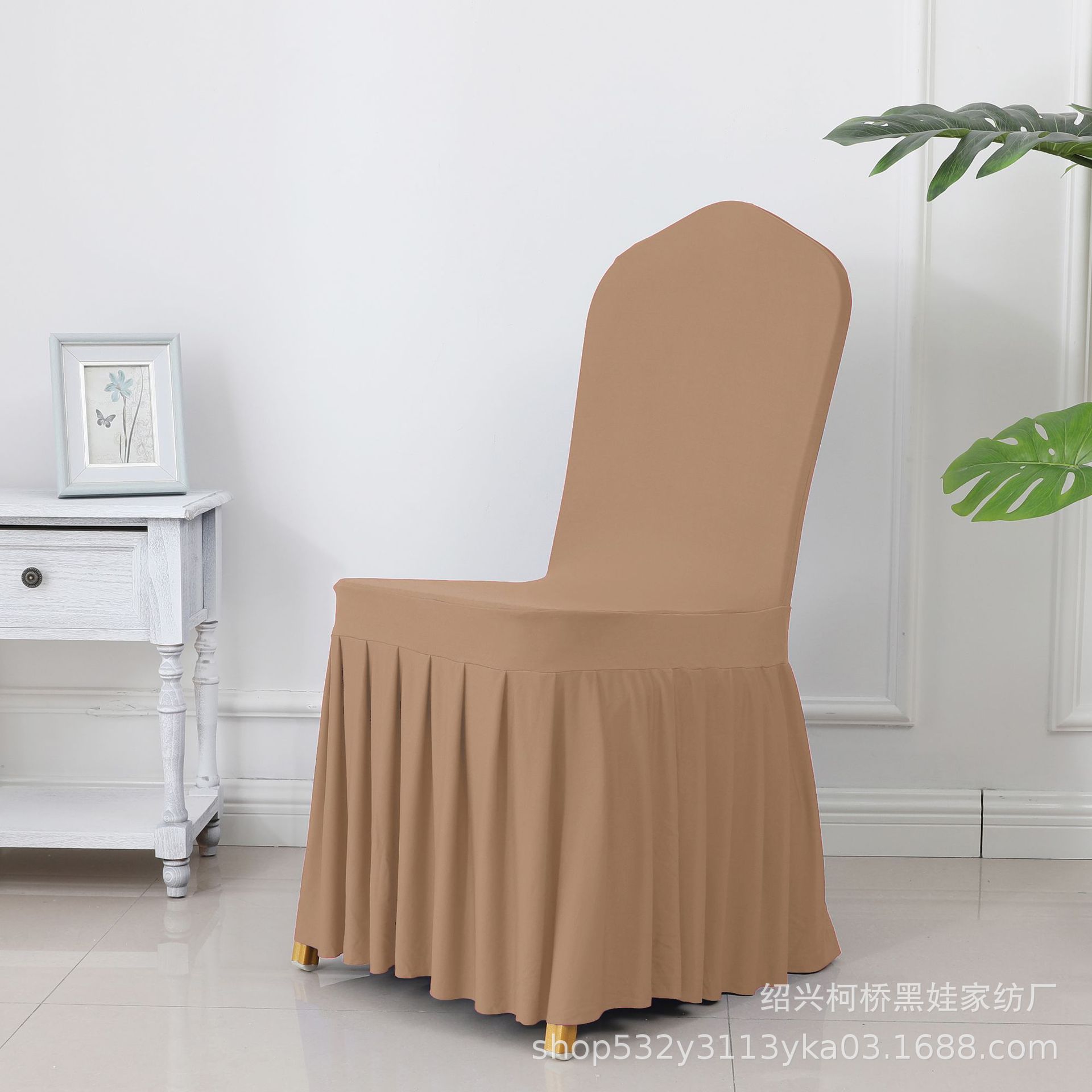 Picture of Chair Cover Thickened Stretch Pleated Skirt Dining Chair Cover Hotel Wedding Banquet Event Stool Cover Hotel Cloth