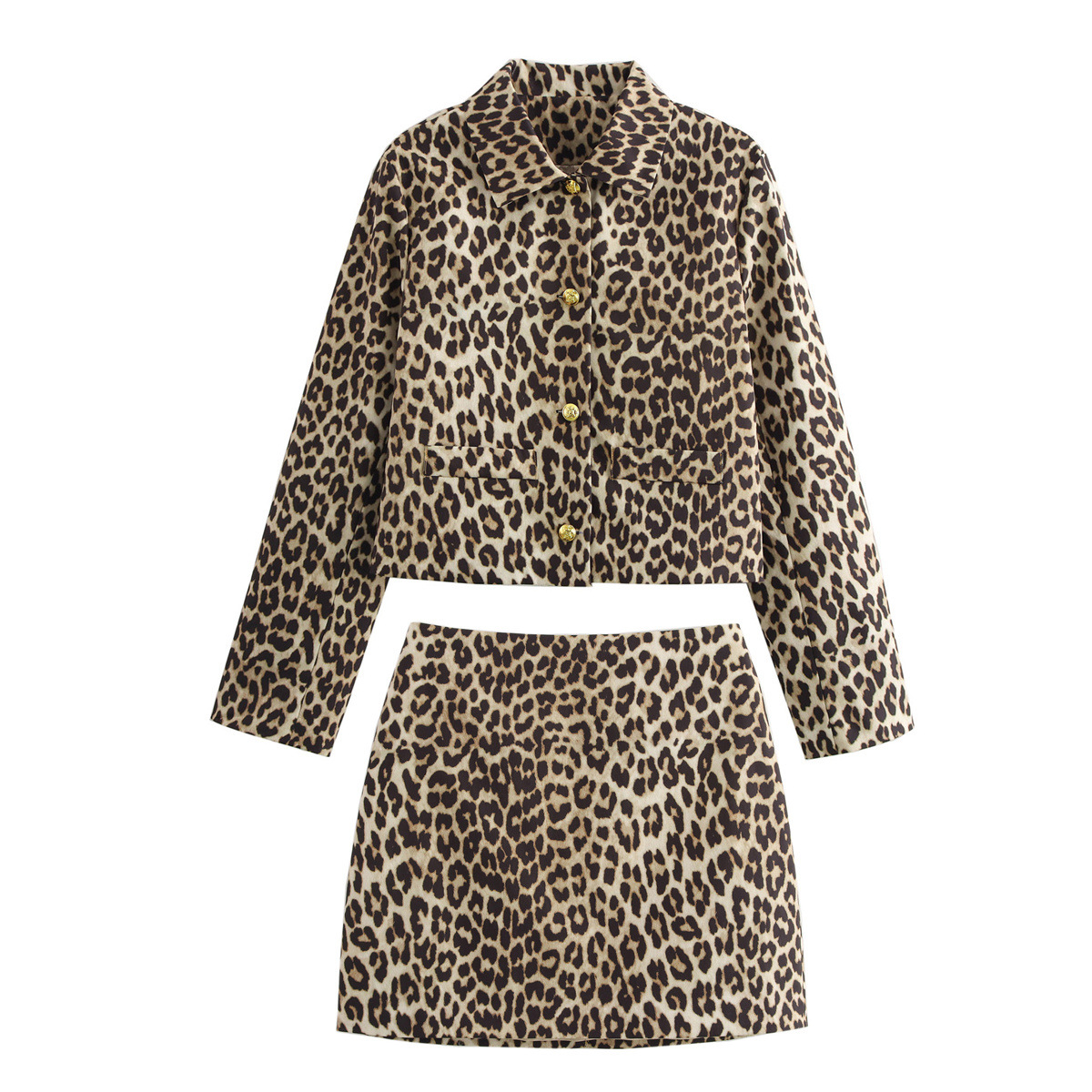 ZA cross-border women's clothing wholesale European and American style leopard print jacket coat hip skirt retro temperament suit