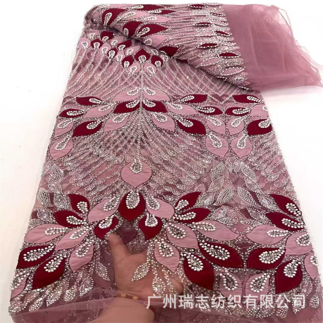 Picture of Spot Lace Sequin Embroidered Cloth 3D Laser Flower Embroider Bead Tube Embroider Performance Dress Dress Fabric