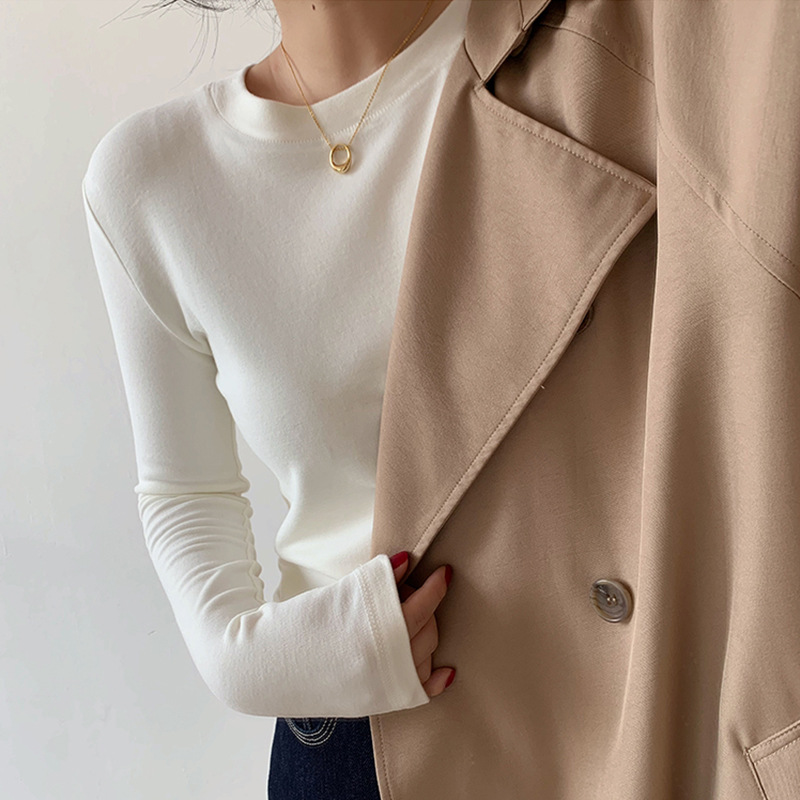 Double-Sided German Velvet Base Layer Women's Inner Wear 2025 Autumn and Winter Brushed Long-Sleeve T-Shirt Women's Korean Style White Round-Neck Top