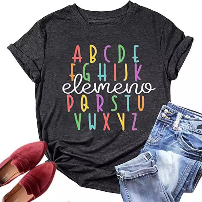 26 Letters ABC Cartoon Print Casual Loose plus size Fashion Short Sleeve Women's T-Shirt
