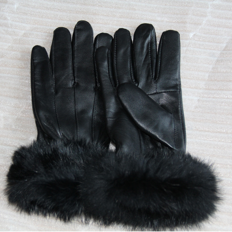 Picture of Women's Rabbit Fur Leather Gloves Manufacturer Export High-Quality Goatskin Gloves Cycling Gloves Mixed Batch