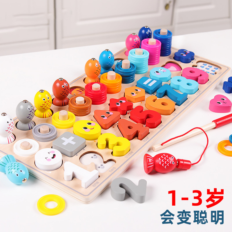 Fishing Five-in-One Logarithmic Board Digital Shape Matching Cognitive Mathematics Teaching Aids Montessori Early Education Benefit Intelligence Toys