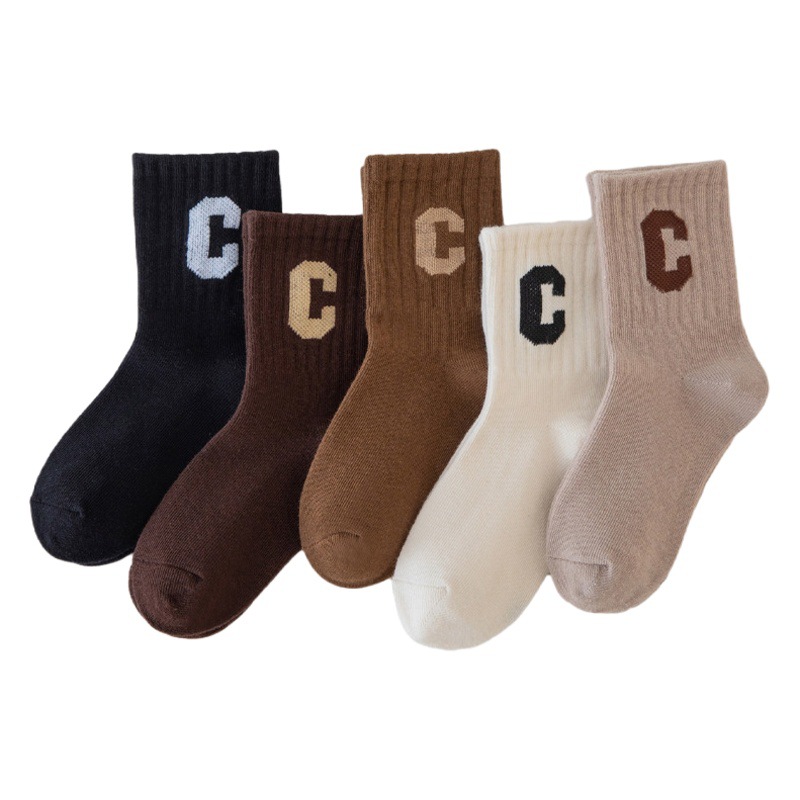 Children's socks autumn and winter letters mid-tube socks combed cotton casual children's socks wholesale Japanese student socks winter children's socks