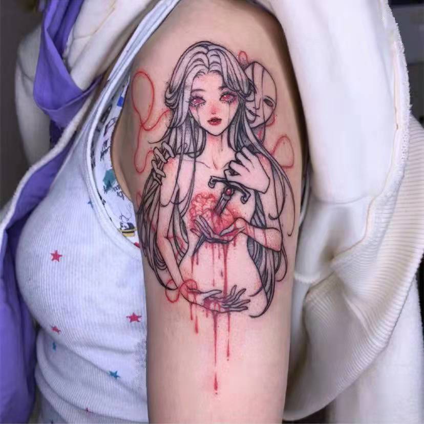 Picture of Diablo Tattoo Sticker Women's Waterproof Lasting European and American Violence Lori ins Cute Cartoon Flower Arm Non-Reflective Anti-Han