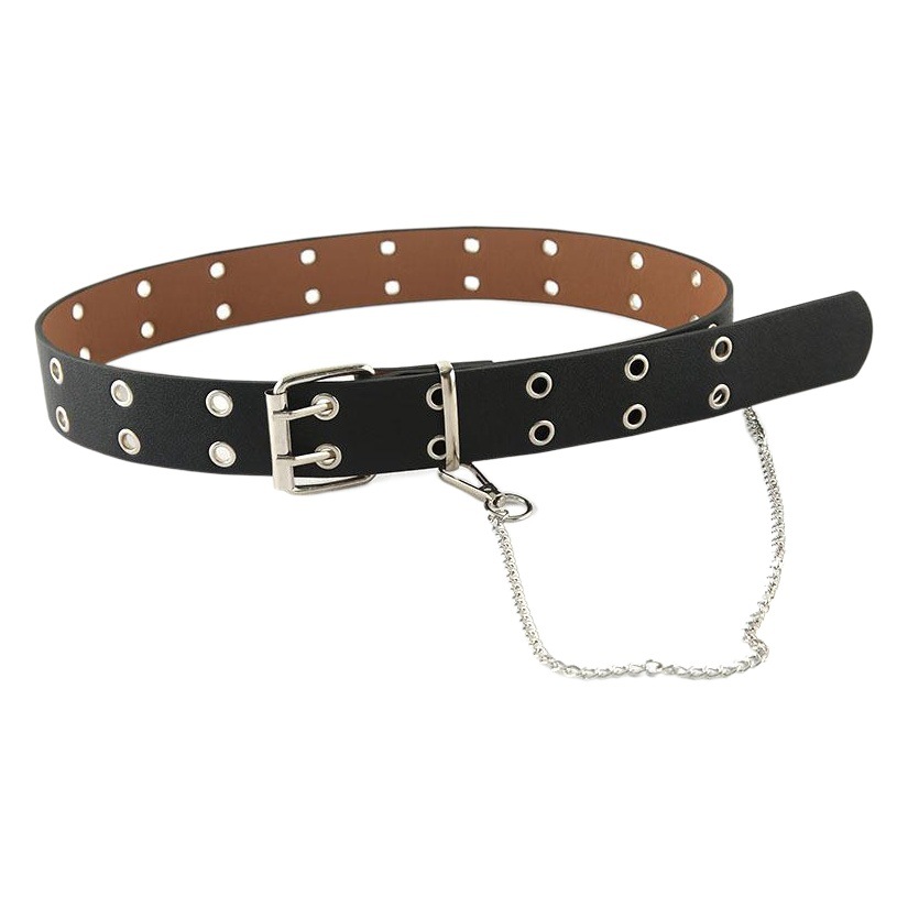 Hot Punk Style Double Row Air Eye Women's Belt Korean Jeans Fashion Chain Decorative Eye Belt Trendy