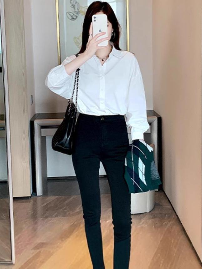 Picture of Uniform Shirt Basic Long-Sleeved White Shirt for Women New Versatile Basic Work Clothes with Retro Shirt for Women