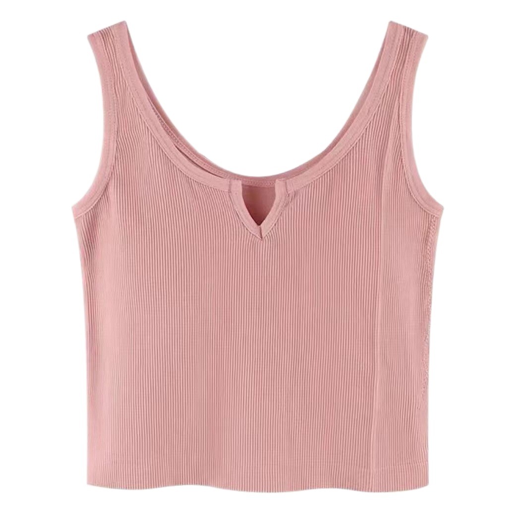 French V-neck Solid Color Camisole Women's Design Sense Niche Summer Outer Wear Sports Beautiful Back Slimming Spice Girl Top
