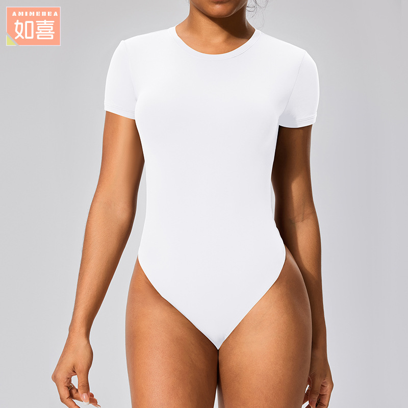 Picture of Inner Short-Sleeved T-Shirt Jumpsuit with Hidden Buckle Sports Tight Hip Base Shirt Yoga Clothes SSKIMSk Body Shaping Clothes