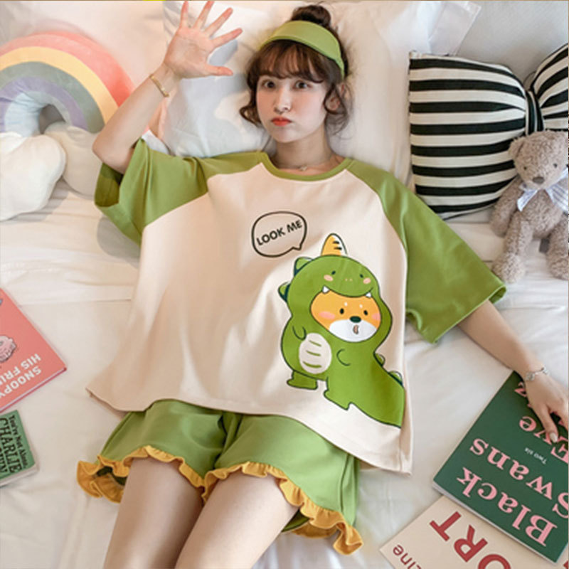 Cross-border wholesale summer pajamas women's cartoon cute Korean casual short sleeve shorts two-piece home suit