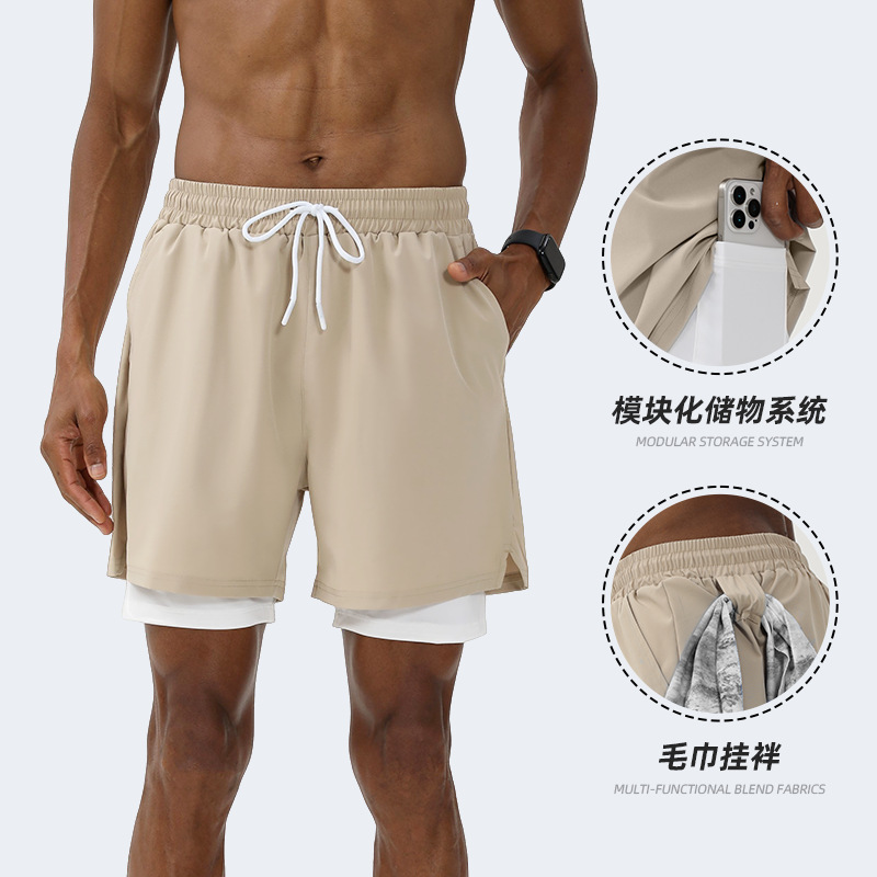 Running Two-In-One Sports Shorts Men's Summer Breathable High-Elastic Thin Fitness Track and Field Marathon Training Three-Point Pants