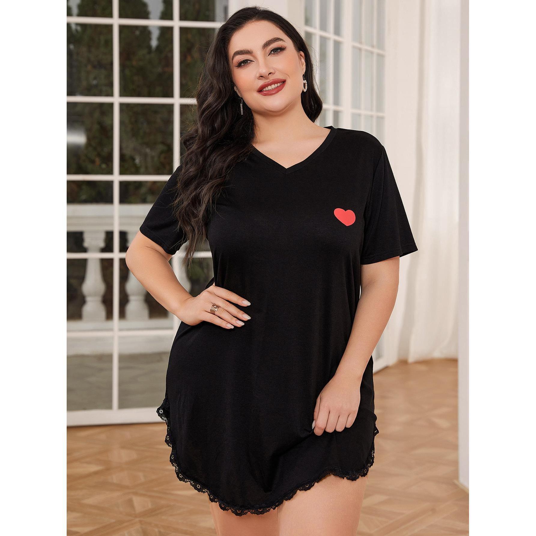 Cross-border Europe and the United States 200 Jin size pajamas women plus obesity mm spring and summer short sleeve nightgown women loose home clothes