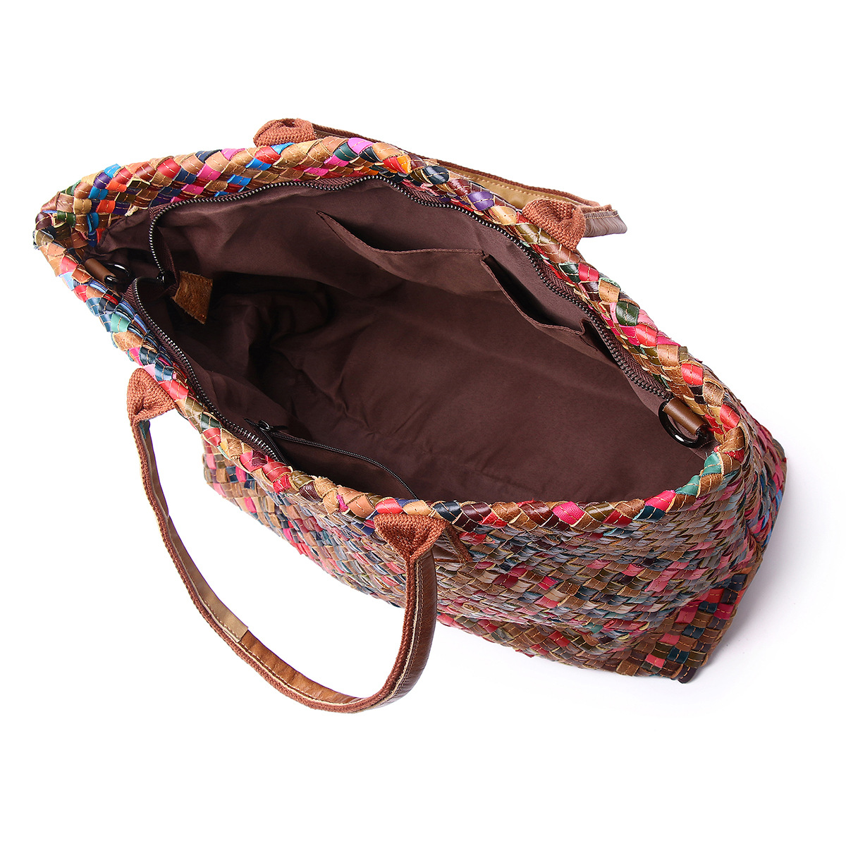 Picture of Cross-border Genuine Leather Color Stripe Woven Bag Fashion Design Trendy Bag Cowhide Shoulder Crossbody Tote Bag Women's Bag
