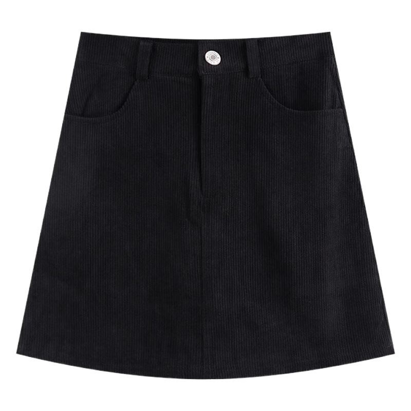 2023 Autumn and Winter New Corduroy Retro Skirt Women's High Waist Slimming Anti-running Hip Skirt Korean A- line Skirt