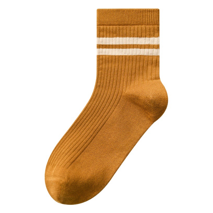 Xinjiang cotton spring and autumn socks women's mid-calf length socks parallel bars striped cotton socks women's deodorant antibacterial women's Japanese mid-calf length socks