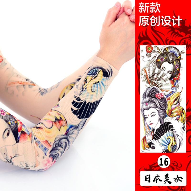 Picture of Ice Silk Tattoo Sleeve Men's Outdoor Driving Sunscreen Sleeve Women's Riding Arm Arm Sleeve Trendy Men's Flower Arm Sleeve