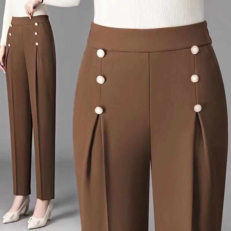 Brown 2023 new casual women's pants spring and autumn high-end suit pants women's draping harem pants high waist small straight trousers