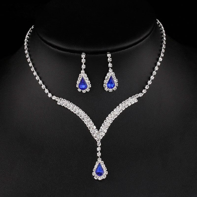 Cross-border bridal jewelry European and American flash diamond necklace earrings wedding jewelry suit wholesale 630