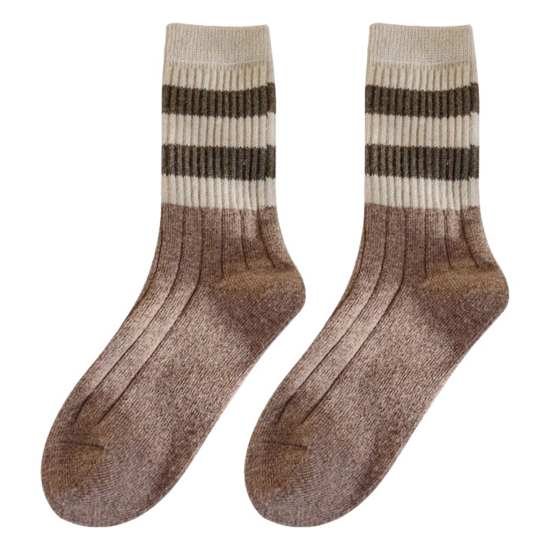 Socks with Shark Pants Women's Mid-Barrel Autumn and Winter Striped All-Match Thickened Warm Ins Fashionable Mid-Long Stockings Sport