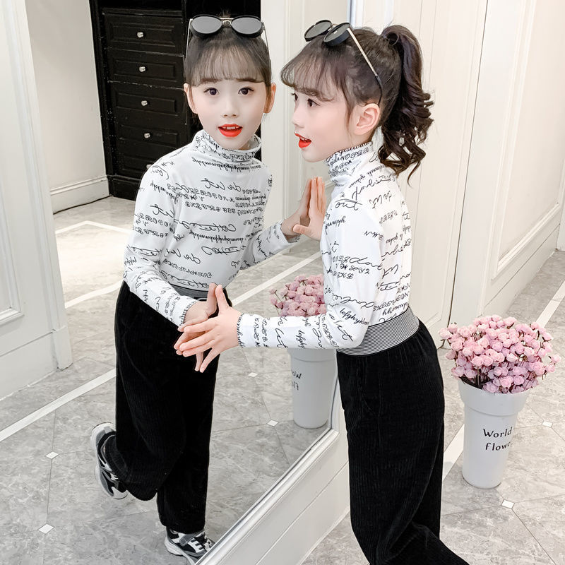 Picture of Girls' Long-sleeved T-shirt English Top Spring and Autumn New Children's T-shirt Top Western Style Top Fleece Base Shirt Outer Wear
