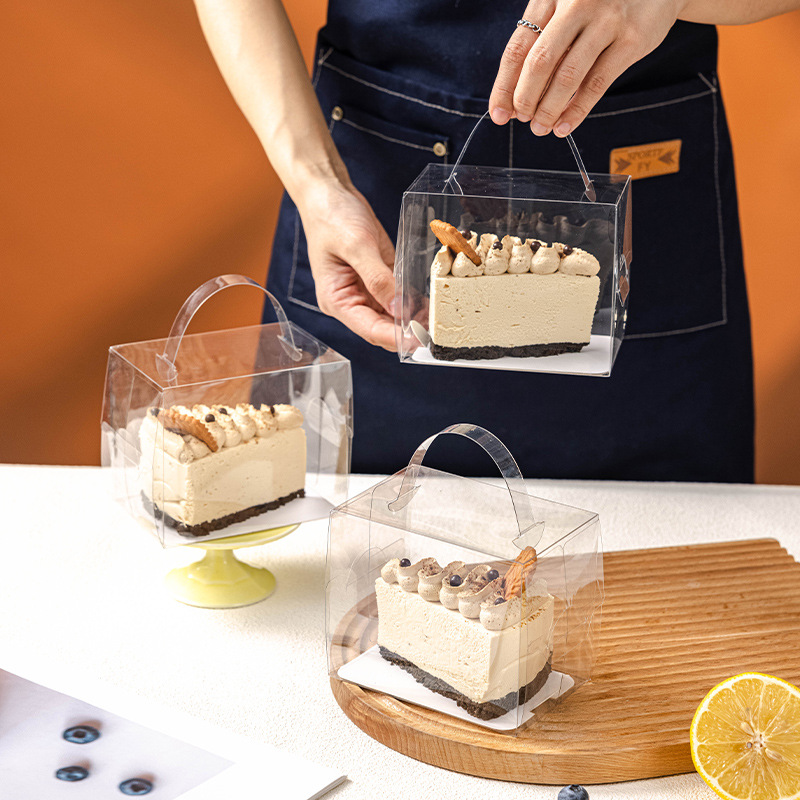 Transparent Layer Cake Box Suitcase 8inch Mousse Cut Cake Packaging Box Baking Pastry Packaging Box 6