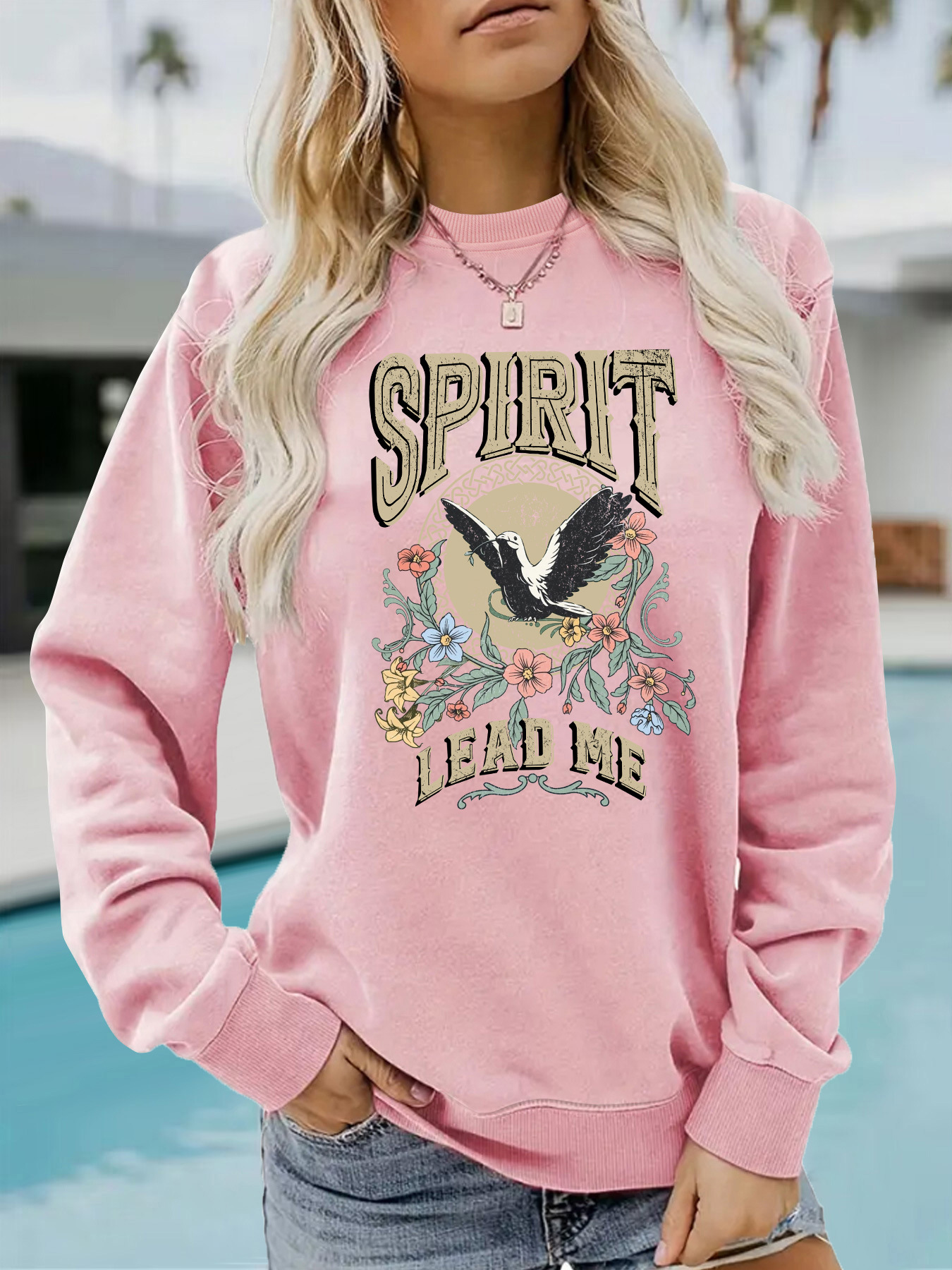 Amazon Cross-border Foreign Trade Casual Long-sleeved Turtleneck Shirt SPIRIT LEAD ME Printed Loose Women's Sweatshirt