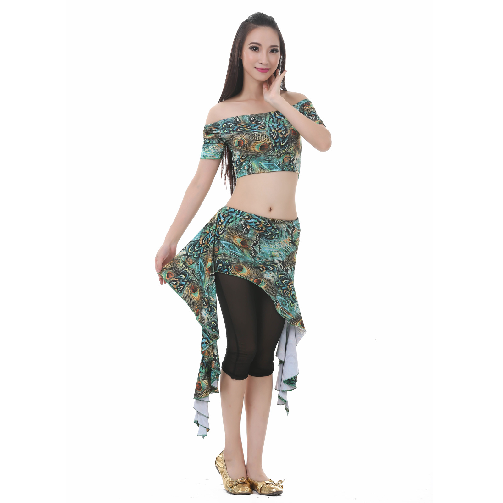 Picture of Peacock Waist Skirt suit Practice Clothes suit Belly Dance Hip Towel Belly Dance Belt Practice Clothes Waist New