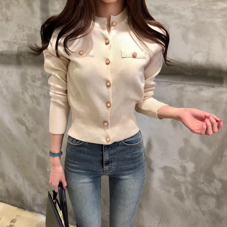 2024 New Women's Clothing Autum Chic Korean Versatile Elegant Fashionable Single-Breasted Knitwear Small Cardigan Outwear for Women
