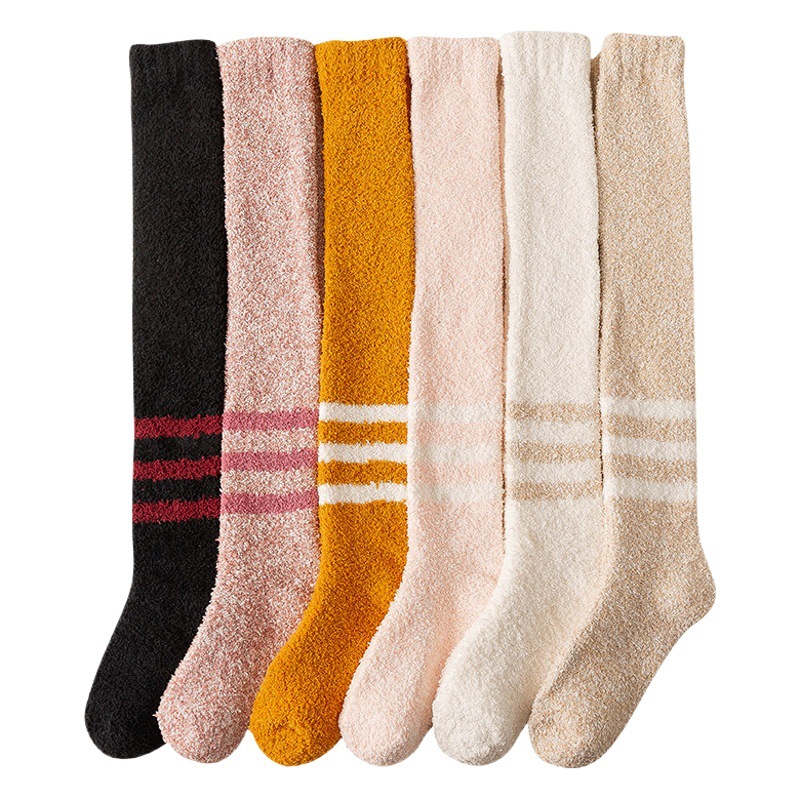 Coral velvet socks women's calf socks sleep home socks floor autumn and winter fleece-lined thick warm long tube confinement socks