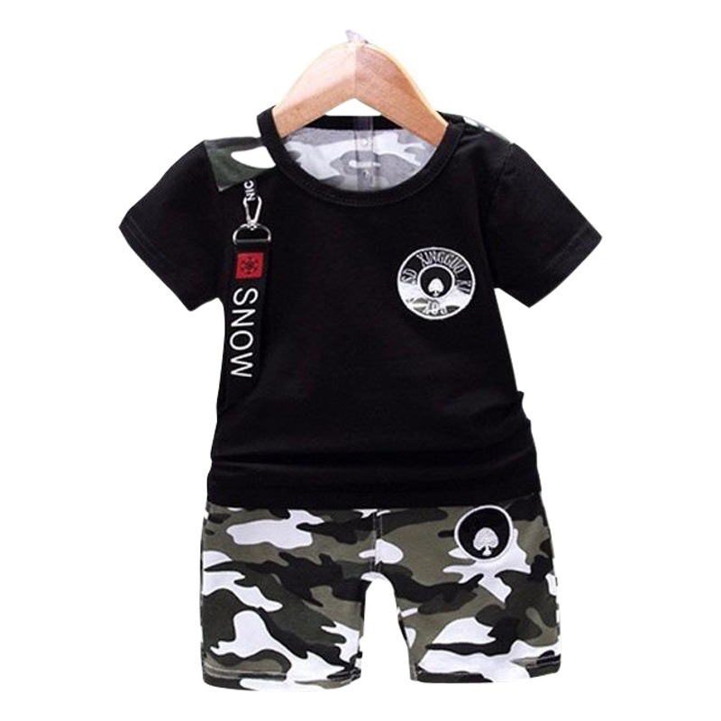 Korean New Summer Casual Version 1-4 Years Old Cotton Short-sleeved Camouflage Shorts Two-piece Set Boys' and Girls' Baby Children's Fashionable Suit