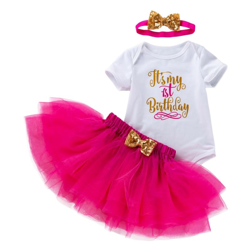 Children's Clothing Summer Baby Girl 0-2 Years Old Birthday Letter White Robe Mesh Princess Dress 3-Piece Set Princess Style