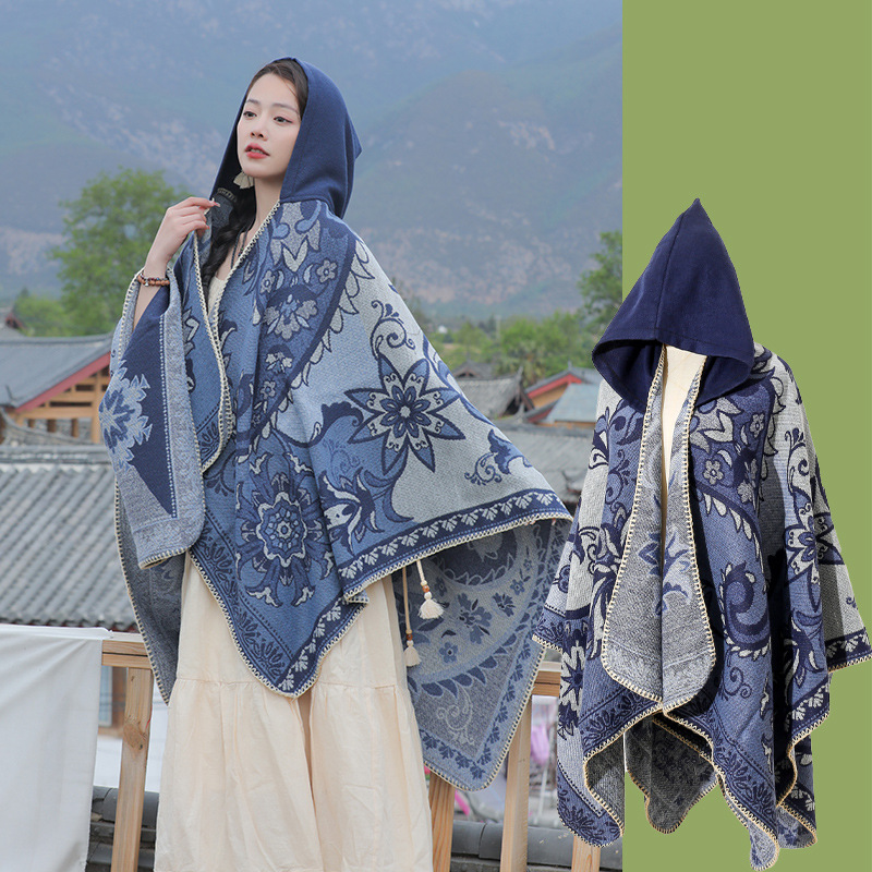 Picture of Hooded shawl cloak Lijiang Xinjiang Xizang grassland tourism wear photo warm outer cape factory wholesale