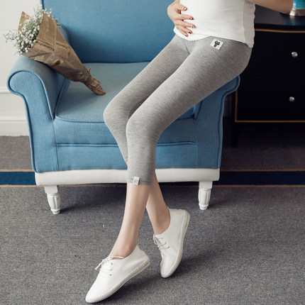 Picture of Pregnant Women's Pants Kitten Icon Design Slim-fit Slimming Leggings Summer Thin High Waist Abdomen-supporting Adjustable Capri Pants