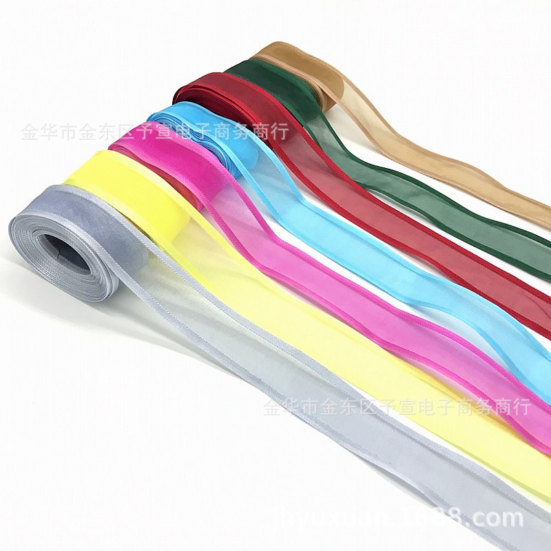 100 yards 25mm wide side snow yarn with chiffon with DIY handmade ribbon wholesale flowers ribbon strap accessories