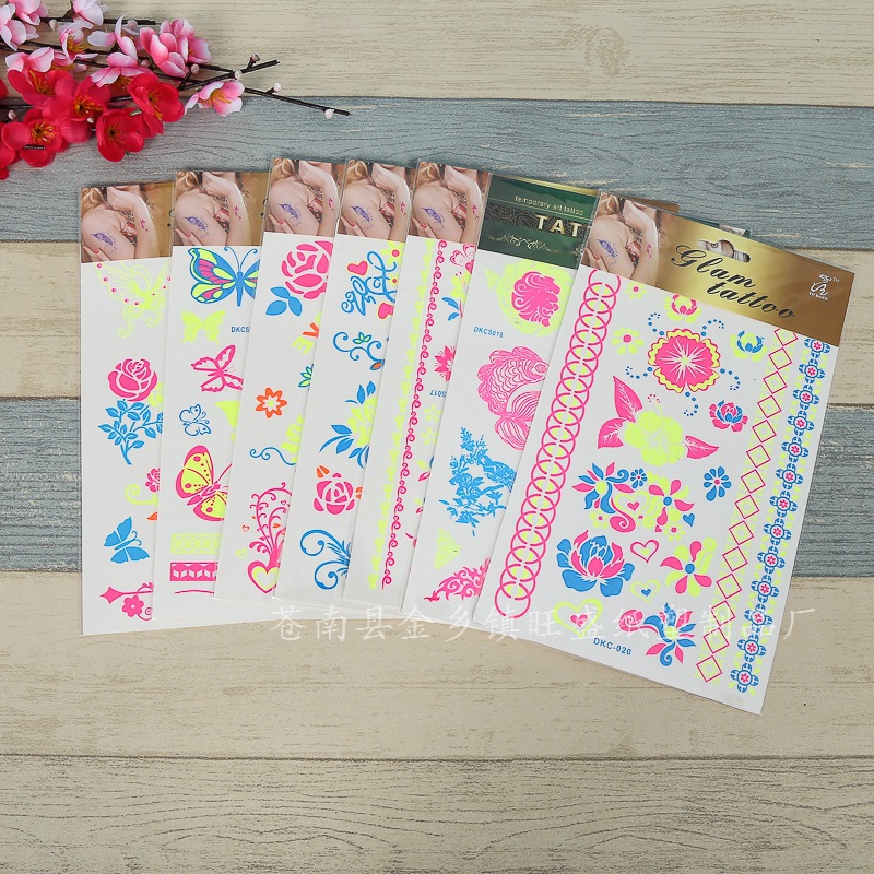 Picture of Cross-Border New Creative Fluorescent Flower Arm Tattoo Face Stickers Waterproof Feather Tattoo Arm Tattoo Stickers in Stock