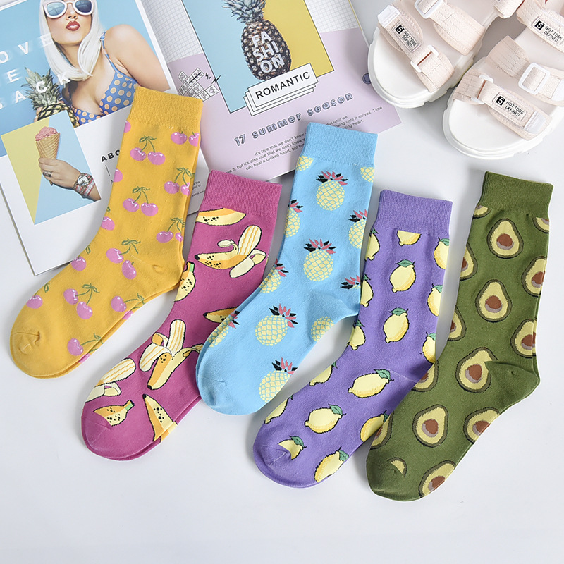 High socks Women's Mid-length socks Korean style ulzzang fruit ins trendy men's stockings cute Japanese style stockings summer