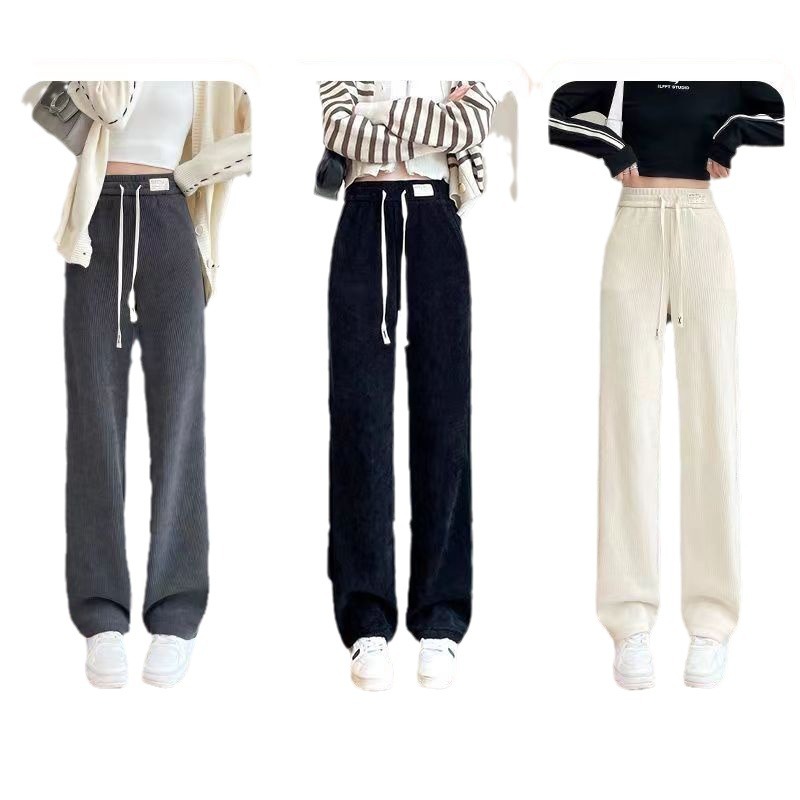 Picture of Narrow Wide-leg Pants Women's Autumn and Winter 2023 New High Waist Slimming Knitted Pose Loose Casual Sports Straight Pants