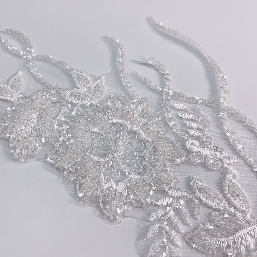 Picture of Haowu New Style Bead Bead Tube Bead Embroidery Pair Wedding Stickers Bridal Dress Flower Stickers Garment Lace Accessories Cloth Stickers