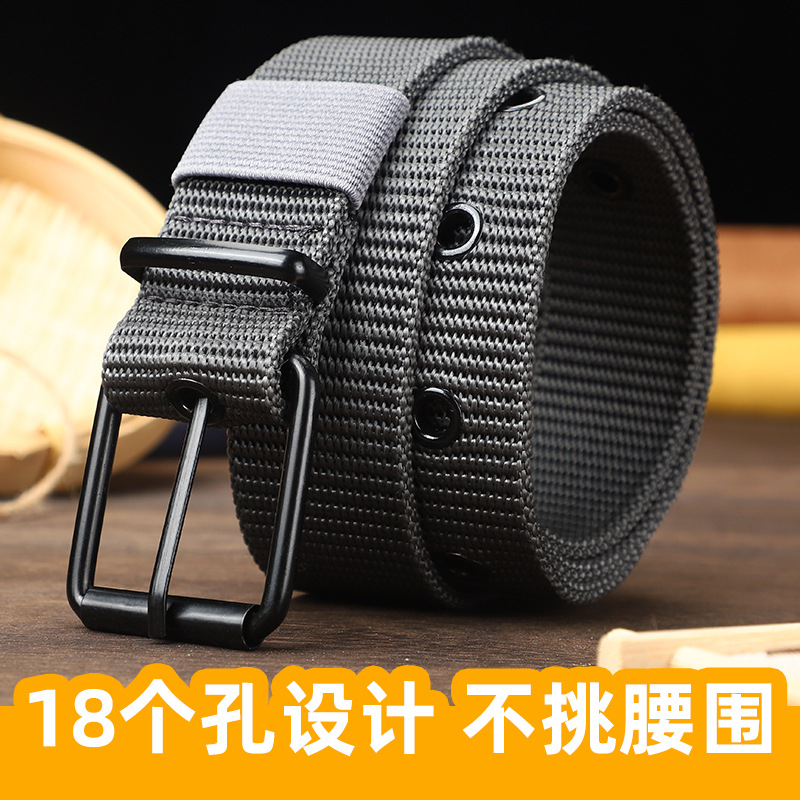 Lined Porous Needle Buckle Canvas Belt Unisex Belt Student Youth Military Training Full Hole Outdoor Jeans Belt