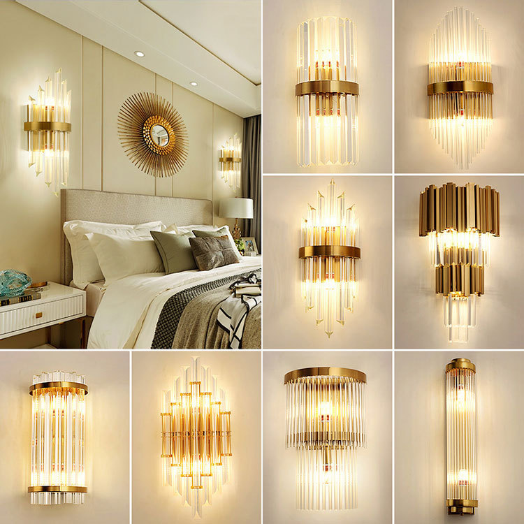 French Bedroom Bedside Wall Lamp, High-End Crystal Wall Lamp, Living Room Background Wall Lamp, Creative Minimalist Wall-Mounted Corridor Lamp