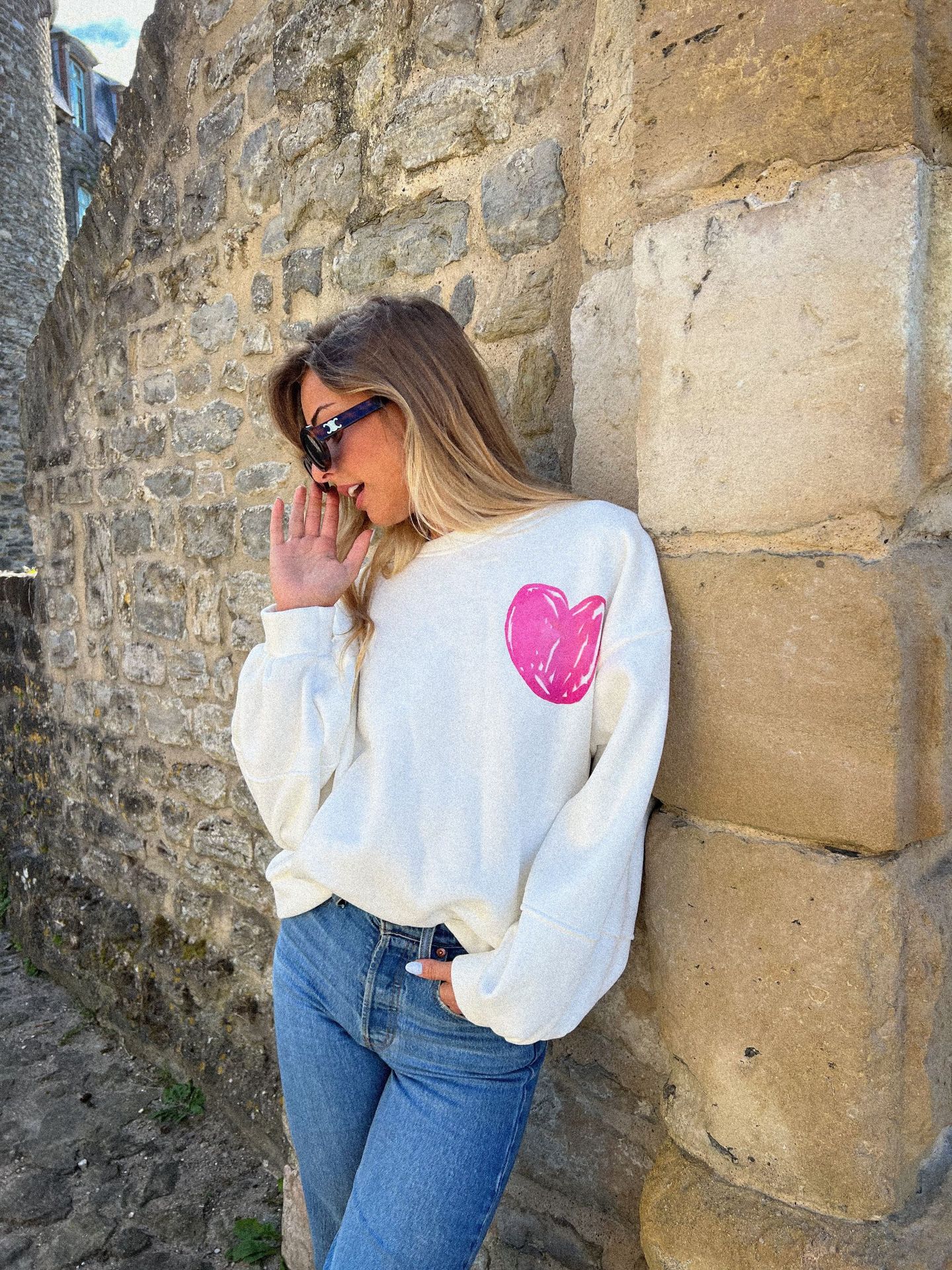 Picture of Amazon cross-border foreign trade women's autumn and winter sweet loose sweater pink love pullover top