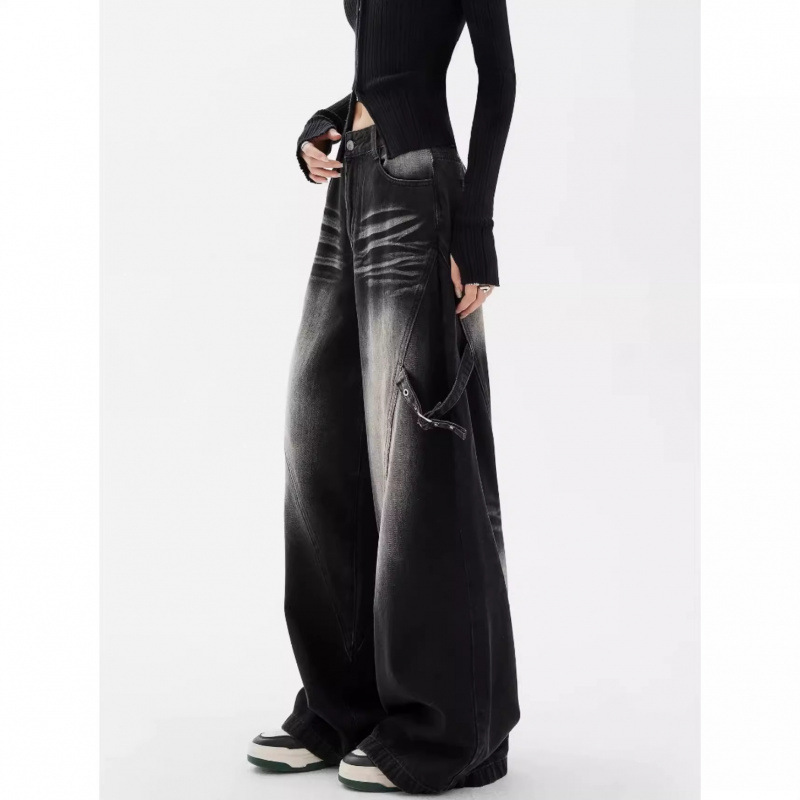 Black Gradient Design Wide-Leg Jeans for Women 2025 Spring and Summer New Loose High-Waisted Pear-Shaped Body Pants