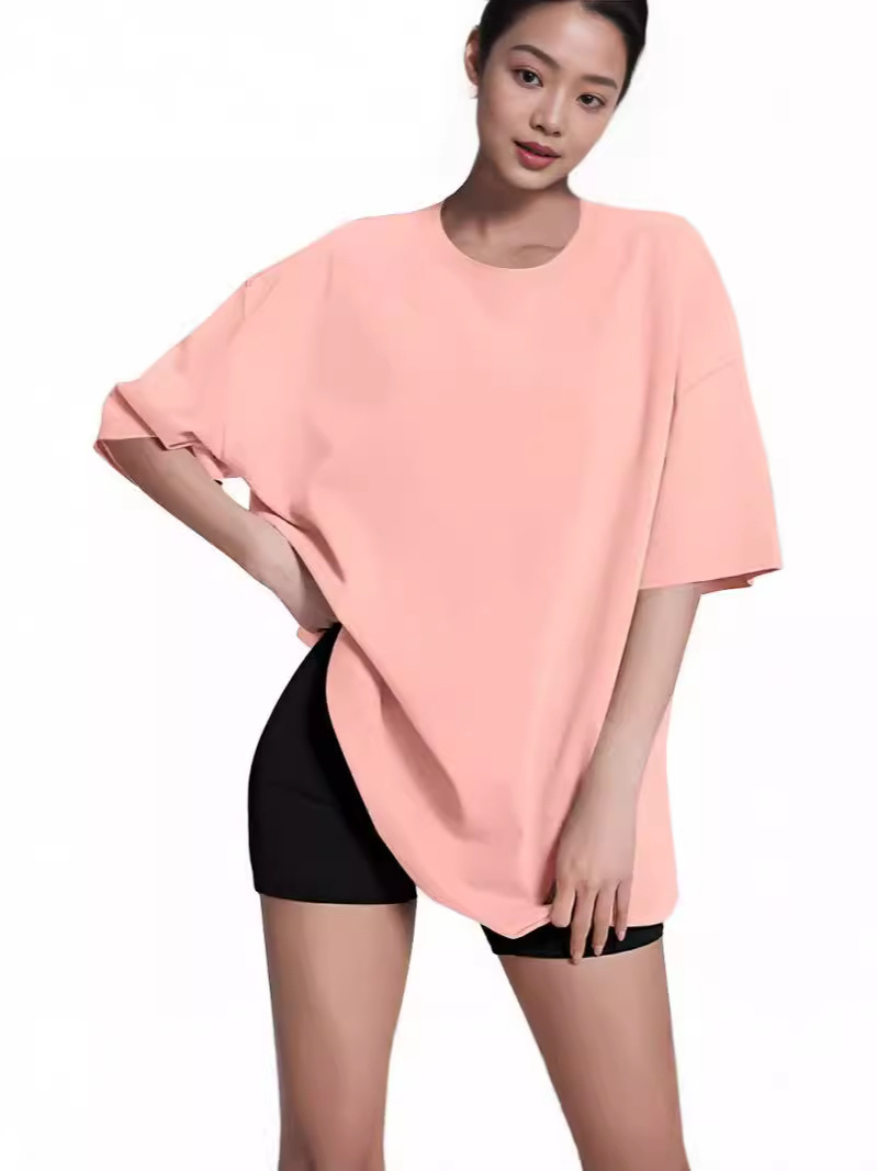 Cross-border Amazon Foreign Trade Women's Clothing Europe and America Loose Solid Color Casual Short Sleeve Top 2024 Spring and Summer Round Neck T-shirt